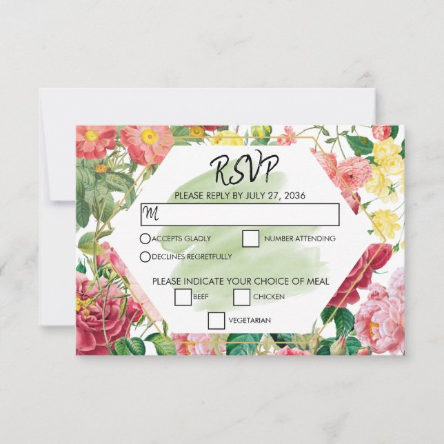 Floral Garden, Watercolor & Geometric Wedding RSVP Card (Front)