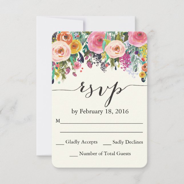 Floral Garden Watercolor RSVP card (Front)