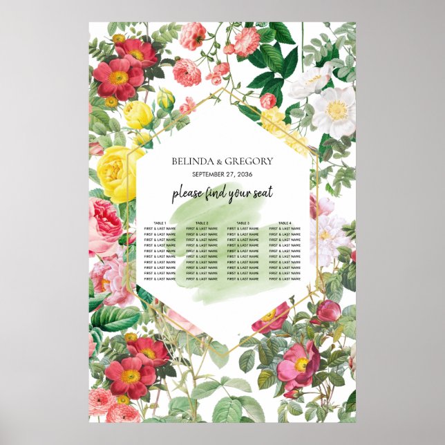 Floral Garden, Watercolor Wedding Seating Chart (Front)