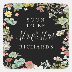 Floral Garden Wedding Mr & Mrs Stickers