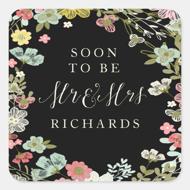 Floral Garden Wedding Mr & Mrs Stickers (Front)
