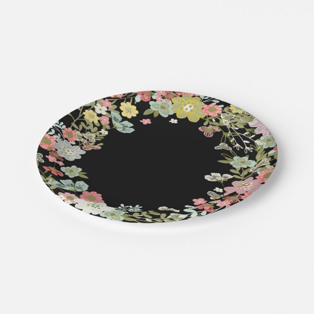 Floral Garden Wedding Paper Plates (Angled)