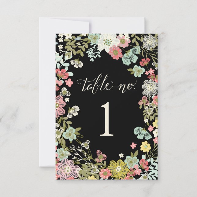 Floral Garden Wedding Table Number Cards (Front)