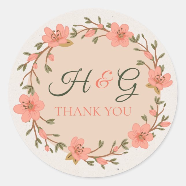 Floral Garden Wedding Thank You Classic Round Sticker (Front)