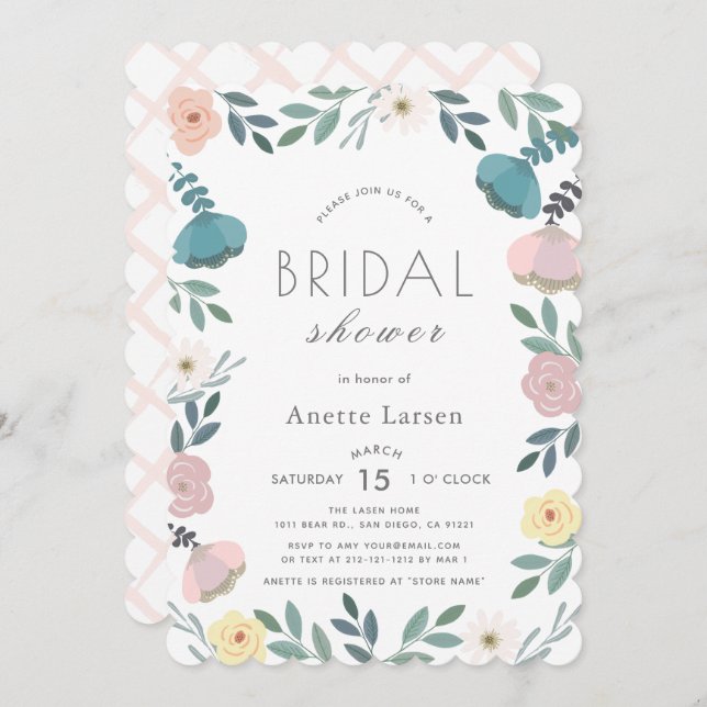 Floral Garden White Bridal Shower Invitation (Front/Back)