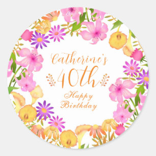 Floral Garden White Classic Round Sticker