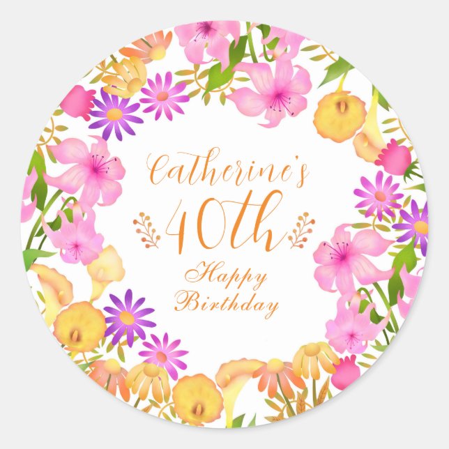 Floral Garden White Classic Round Sticker (Front)