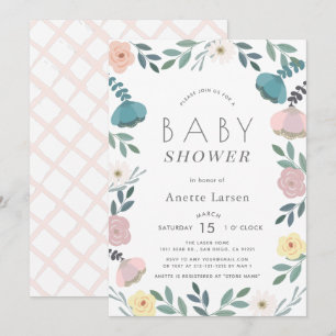 Floral Garden White Girl Baby Shower Invitation