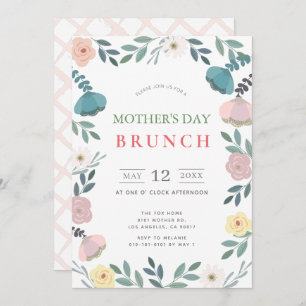 Floral Garden White Mother's Day Brunch Invitation