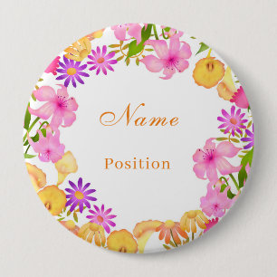 Floral Garden White Name 10 Cm Round Badge