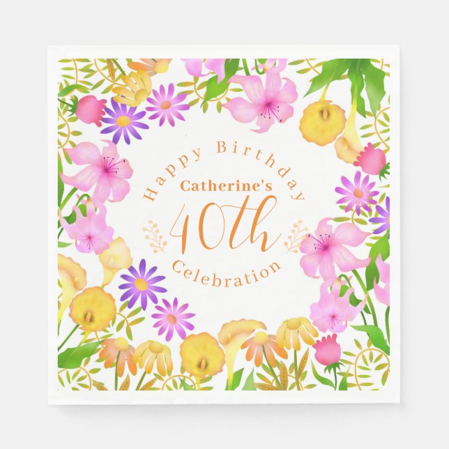 Floral Garden White Napkin (Front)