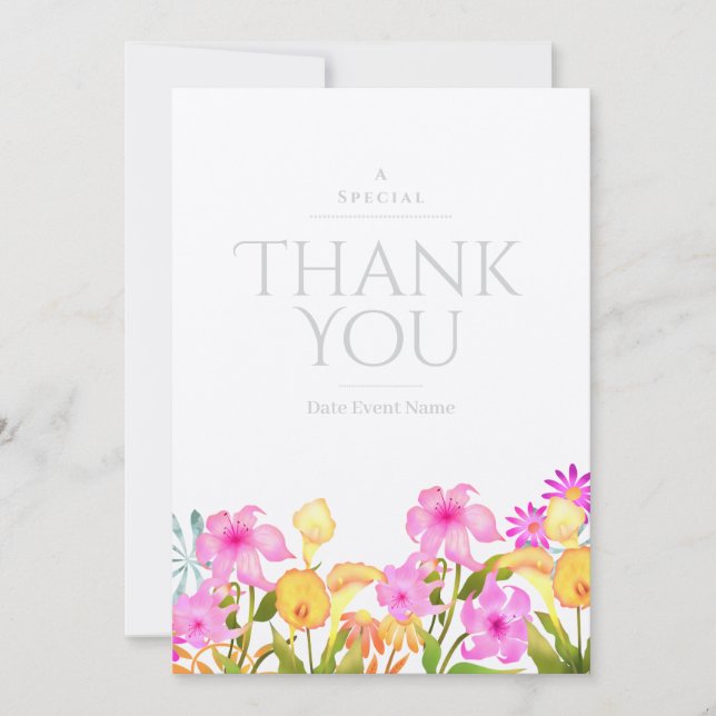 Floral Garden White Thank You Invitation (Front)