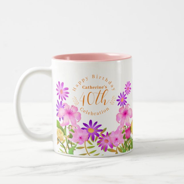 Floral Garden White Two-Tone Coffee Mug (Left)