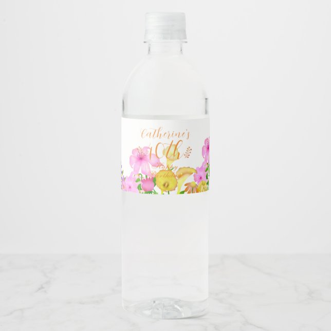 Floral Garden White Water Bottle Label (Front)