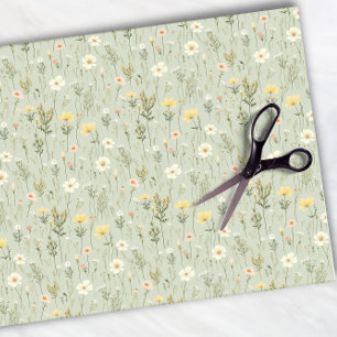 Floral Garden Wild Flowers Pattern Botanical Green Tissue Paper