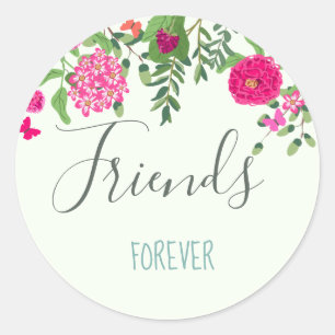Floral garden with butterflies friends forever classic round sticker