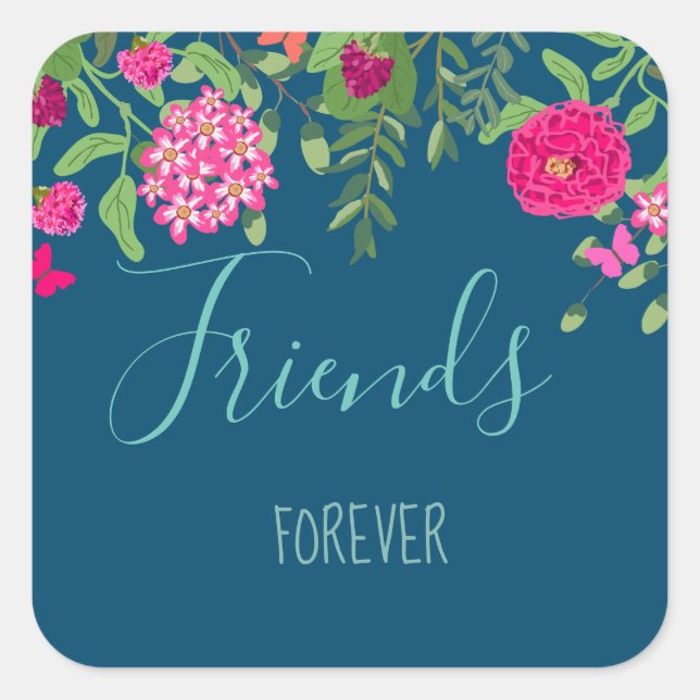 Floral garden with butterflies friends forever square sticker (Front)