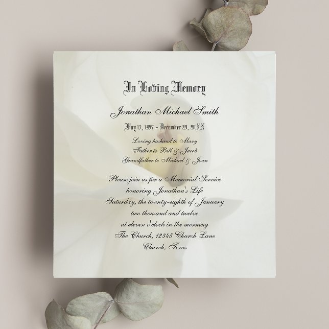Floral Gardenia Memorial Service Invitation  (Creator Uploaded)