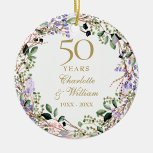 Floral Garland 50th Wedding Anniversary Photo Ceramic Tree Decoration