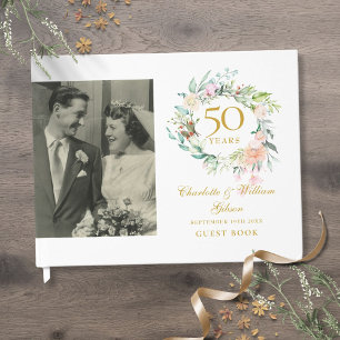Floral Garland 50th Wedding Anniversary Photo Guest Book