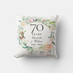 Floral Garland 70th Wedding Anniversary Photo Cushion