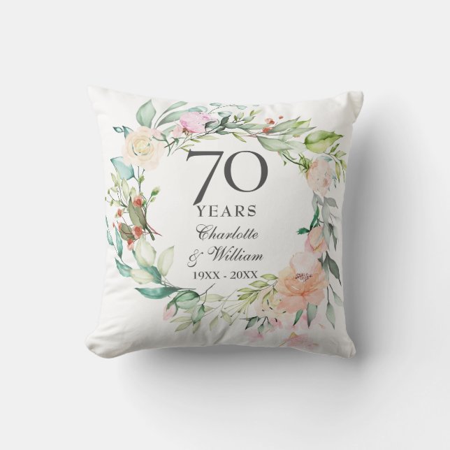 Floral Garland 70th Wedding Anniversary Photo Cushion (Front)