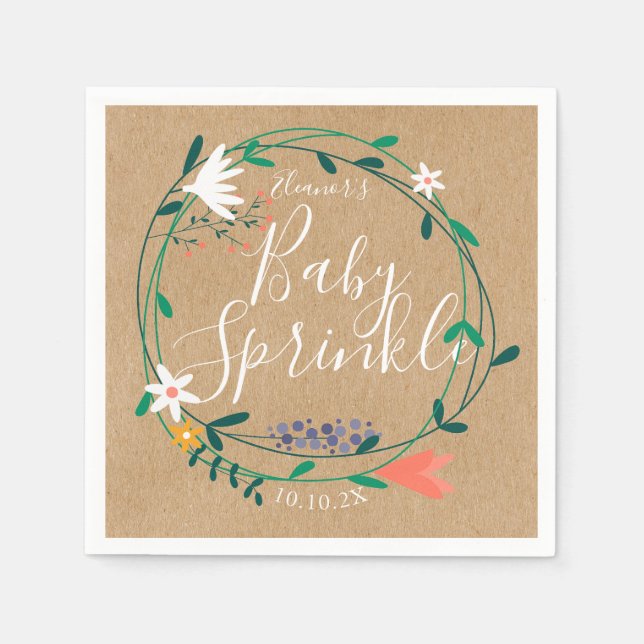 Floral Garland Baby Sprinkle / Shower Rustic Boho Napkin (Front)