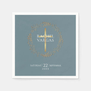 Floral Garland   Faux Gold Foil Baptism Napkin