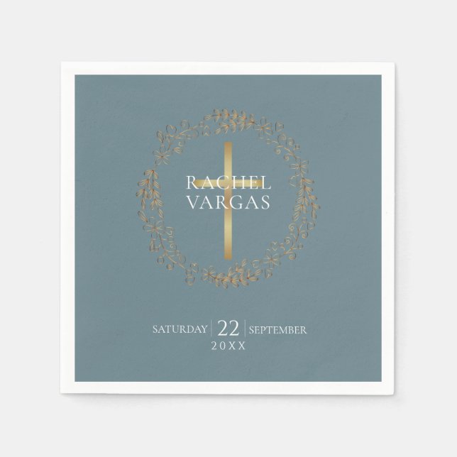 Floral Garland | Faux Gold Foil Baptism Napkin (Front)