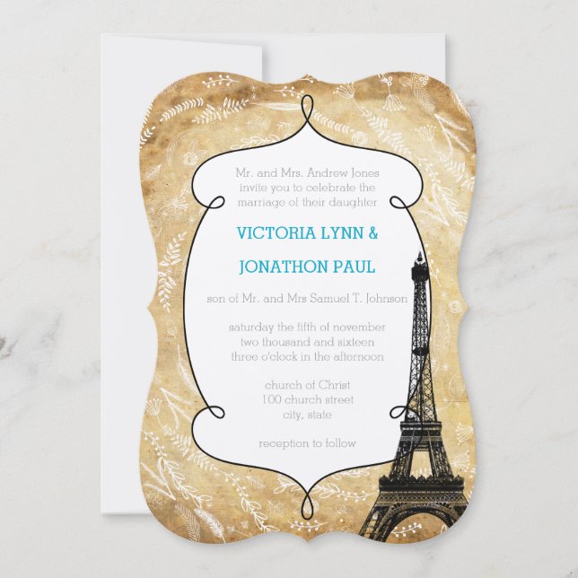 Floral Garland Paris Destination Wedding Invitation (Front)