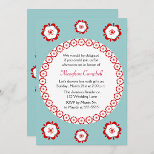 Floral Garland Teal Red Bridal Shower Invitation