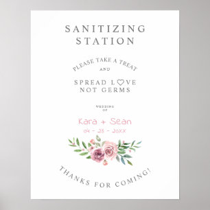 Floral Garland Wedding Sanitising Hand Gel Station Poster