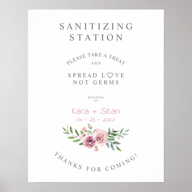 Floral Garland Wedding Sanitising Hand Gel Station Poster (Front)