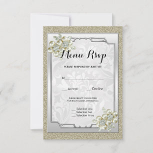 Floral Gem Framed, Gold & Silver Wedding Menu RSVP