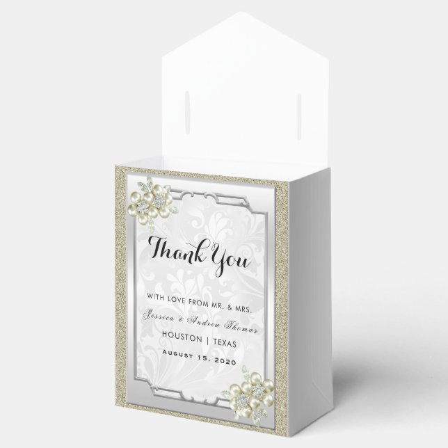 Floral Gem Silver Framed, Gold & Silver Wedding Favour Box (Opened)