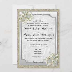 Floral Gem Silver Framed, Gold & Silver Wedding Invitation