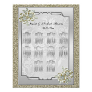 Floral Gem Silver Framed, Gold & Silver Wedding Poster