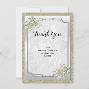 Floral Gem Silver Framed, Gold & Silver Wedding Thank You Card