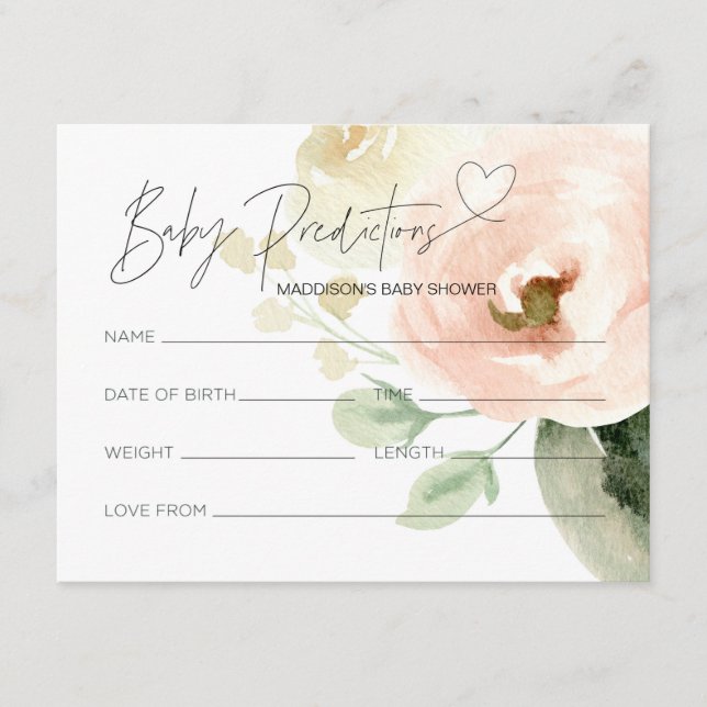 Floral Gender Neutral Baby Shower Prediction Cards (Front)