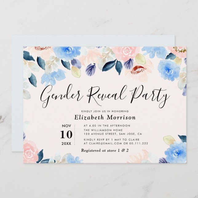 floral gender reveal party invitation (Front/Back)