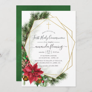 Floral Geometric Christmas Holy Communion Invitation