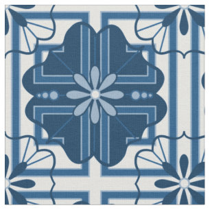 Floral Geometric Classic Blue Fabric