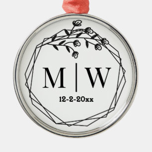 Floral Geometric Frm Couple Wedding 2 Initial Date Metal Tree Decoration