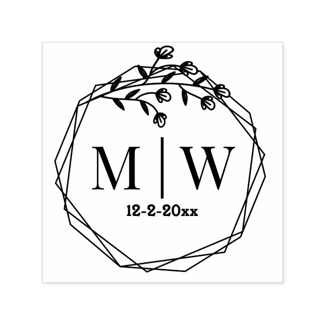 Floral Geometric Frm Couple Wedding 2 Initial Date Self-inking Stamp (Design)