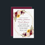 Floral Geometric Gold Frame Burgundy Wedding Invitation<br><div class="desc">Elegant Watercolor Floral Wedding Invitation includes burgundy marsala roses,  pink roses,  red roses,  sunflowers and botanical greenery. Gold Geometric Frame.</div>