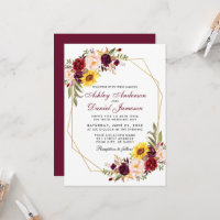 Floral Geometric Gold Frame Burgundy Wedding