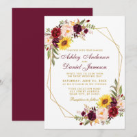 Floral Geometric Gold Frame Wedding Burgundy