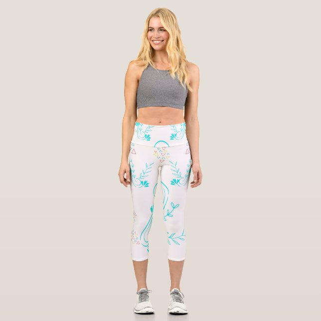 Floral Geometric Gradient High Waisted Capris (Front)