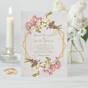 Floral Geometric Marble Gold and Flowers Wedding Invitation
