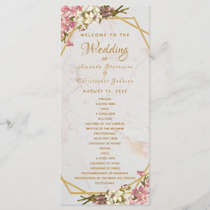 Floral Geometric Marble Gold and Orchids Wedding Programme